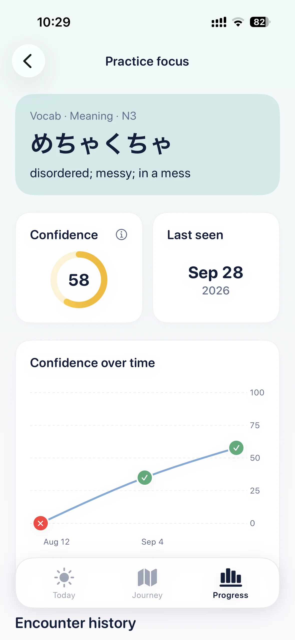 Pocket JLPT session completion and confidence progress